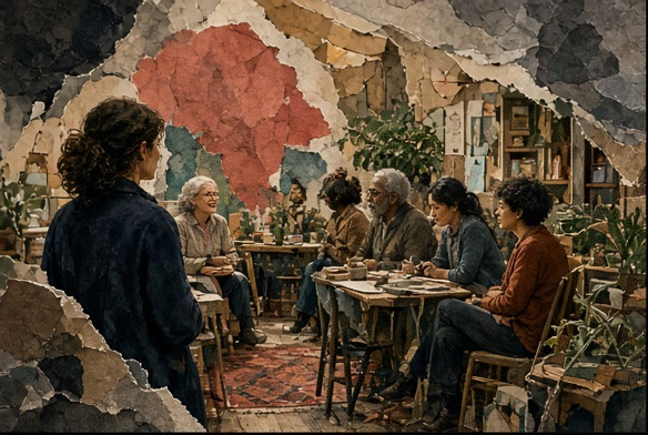 A newcomer finding an open place at the edge of a creative gathering